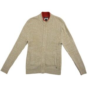 Blackberrys Cardigan Sweater Men's Size XL Beige Ribbed 100%‎ Cotton Mock Neck